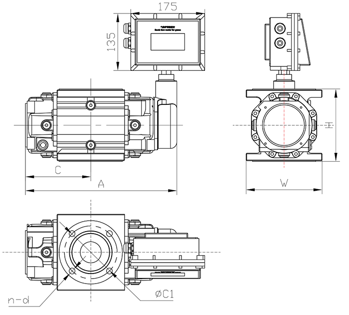 DN100氣體羅茨流量計外形尺寸圖